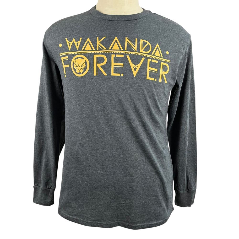 Marvel Black Panther Wakanda Forever‎ Gray Long Sleeve Shirt Mens Size M